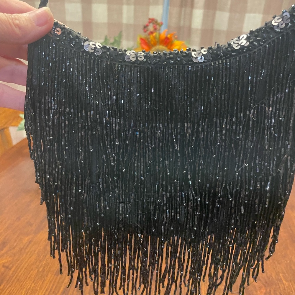 Lancome Black Mini Bag with Beaded Fringe - Picture 3 of 10